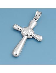 Sterling Silver PEACE Cross Pendant Love Christianity Charm Solid 925 New 33mm with 1mm Box Chain