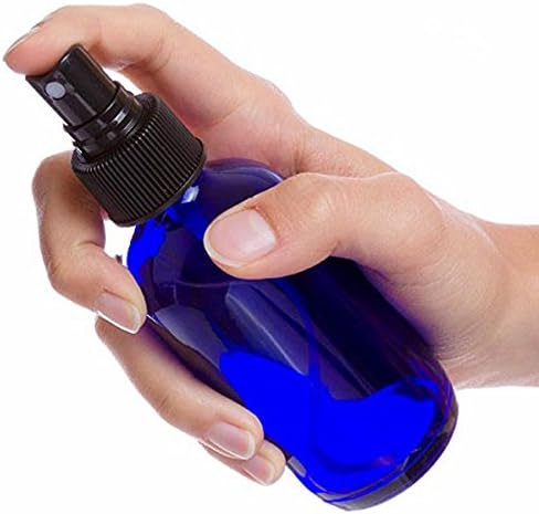 Leged Cobalt Blue Boston Round Glass Bottle 2 Oz with Black Atomizer. Perfect for Essential Oil Formulas (12 Pieces)