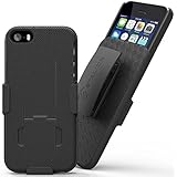 iPhone 5 5S SE Belt Clip Case: Stalion&reg; Secure Holster Shell & Kickstand Combo (Jet Black) 180&deg; Degree Rotating Locking Swivel + Shockproof Protection