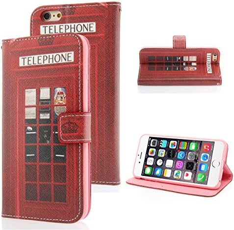 Bestgoods® Fashion London Telephone Booth Pattern Folding Stand Flip Case Cover Skin Protector with Card Holder Wallet for iPhone 6 Plus 5.5 inch