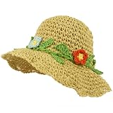 Girls Kids Beach Ages 4-8 Child Summer Sun Floppy Bucket Wide Bim Hat Cap Beige