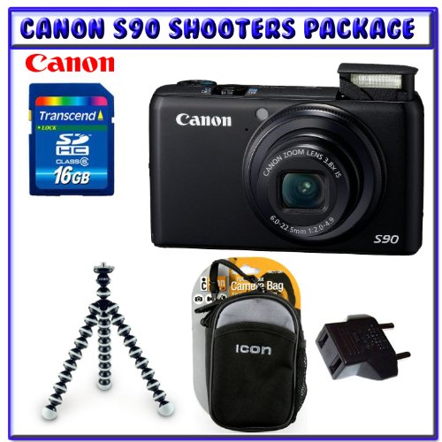 Canon PowerShot S90 Digital Camera 3635B001 Transcend 16GB Memory Card Joby Mini Gorillapod Digital Camera Case 220240 Volt Power Plug Adapter