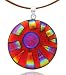 Sterling Silver Dichroic Glass Red Sun Pendant on Stainless Steel Wire, 18"