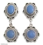 Chalcedony earrings, 'Sky Blossom' 0.8' W 1.8' L
