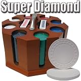 200 Ct Super Diamond 8.5 Gram Clay Poker Chip Set w/ Wooden Carousel & Free WPT Book