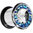 0 Gauge Aurora Blue Clear Cz Stainless Steel Tunnel Plug