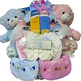 Double The Fun New Baby Gift Basket for Twin Girls (Girl/Girl=Pink/Pink)
