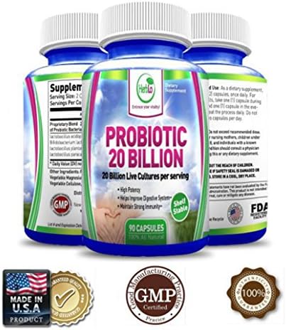 PROBIOTICS 20 BILLIONS BEST Supplement for Healthy Immune System Colon Bowel Digestive Constipation Natural Booster for Energy Level Help Weight Loss 90 Capsules for both Men &amp; Women