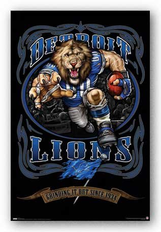 (22x34) Detroit Lions (Mascot, Grinding It Out Since 1934) Sports Poster Print