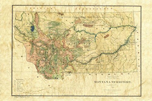 Great River Arts Montana Territory 1883 Map Wall Art Print Vintage (16x20 Inches Lithographs)