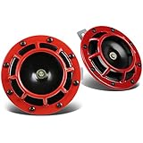 Dual Super Loud Blast Tone 12V Electric Grille Mount Compact Horns (Red)