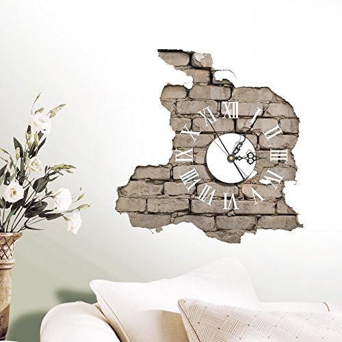 AsianUp- Wall Clock + 3D Wall stickers DIY Modern Vintage Art Design Movement Silent Roman Numerals Decoration Home Living Room Bed Room Chicken Removable Murals Decor Gift Men Women