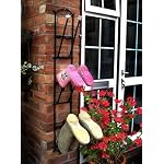 Black Wall-Mounted Welly Boot Rack - Cast Iron Metal Wellington Boot Rack for 3 Pairs