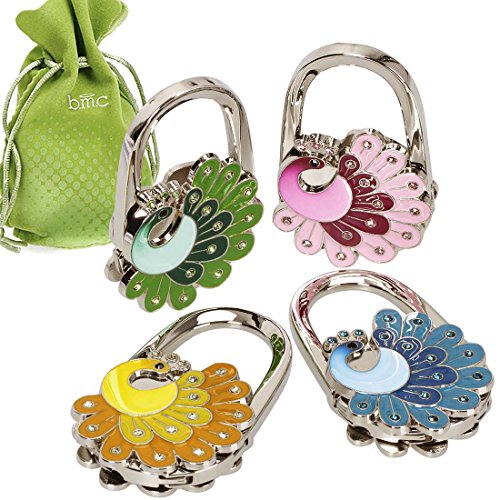 BMC Cute 4pc Mixed Designed Shoulder Handbag Folding Purse Holder Hangers Hooks Set - Peacock Lady