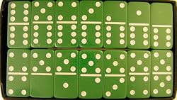 Double Six Standard Dominoes Set of 28-Black Case with Green Tiles