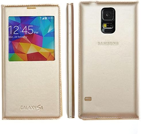 Galaxy S5 Case-Yerwal S View Auto Wake/Sleep Smart Case Flip PU Leather Skin Cover For Samsung Galaxy S5 i9600 G900-Champagne Gold