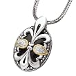 925 Silver, Onyx & Diamond Double Fleur De Lis Pendant with 18k Gold Accents (0.14ctw)