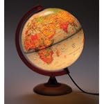 Illuminated Tabletop Globe with Color-Coded Topography and Sturdy Wooden Base