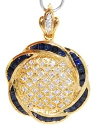 Diamond Blue Sapphire Brooch/Pendant Jewelry 18K Yellow Gold [I_001]