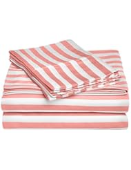Home: Cabana Stripe Kids Wrinkle Resistant Cotton Blend 600 Thread Count Twin XL 3-Piece Sheet Set, Pink - Luxor Treasures