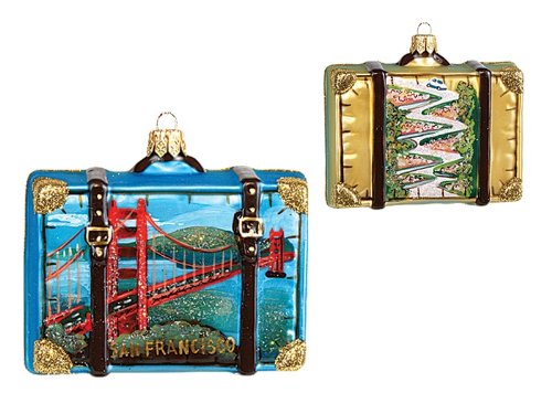 San Francisco California Travel Suitcase Polish Glass Christmas Ornament