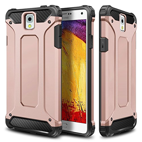 Galaxy Note 3 Case,Wollony Rugged Hybrid Dual Layer Hard Shell Armor Protective Back Case Shockproof Cover for Samsung Galaxy Note 3 Case - Slim Fit - Heavy Duty - Impact Resistant Bumper(Rose Gold)