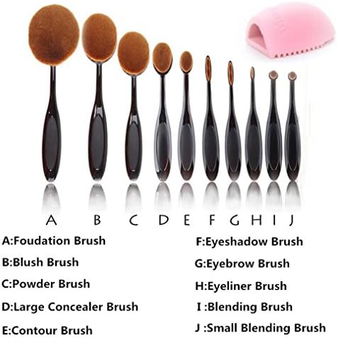 Moonkini 10pcs/lot Power Makeup Brush Beauty Oval Cream Puff Cosmetic Toothbrush-shaped foundation brush Blend Tools pincel with box+1 Pcs Cleaning Glove MakeUp Washing Brush
