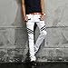 Krralinlin Men White Straight Distressed Ripped Denim Casual Pants Skinny Jeans