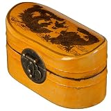 EXP Handmade Yellow Leather Painted Dragon & Phoenix Storage / Gift Box With Gold Flourishes