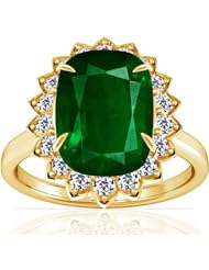 18K Yellow Gold Cushion Cut Emerald Ring With Sidestones