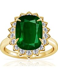 14K Yellow Gold Cushion Cut Emerald Ring With Sidestones