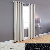 Flower Foil Printed Blackout Grommet Curtain 95' L - Beige - OQ
