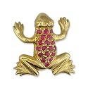 9ct Yellow Gold Frog Brooch Set With Rubies on the Body with Saftey Clasp