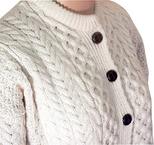 Ladies Wool Cardigan - Imported from Ireland, Traditional Style, Natural, Large
