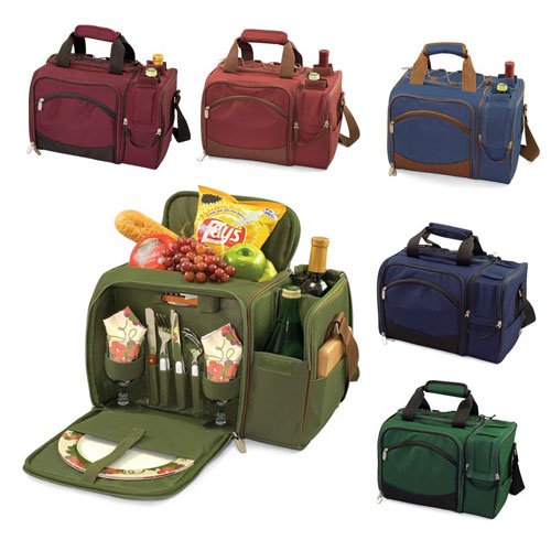 Picnic Time Malibu Shoulder Pack w/ Deluxe Picnic Service For 2 (Navy)