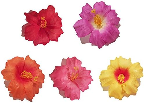 Assorted Hibiscus Hair Clips - Hawaiian Hair Clip - Hawaiian Flower Hair Clip - Hibiscus Hair Clip Bulk - Hibiscus Hair Clip Red - Hibiscus Hair Clip Pink - Hibiscus Hair Clip Purple - Set of 5