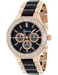 Geneva Platinum Womens 2696.Black.RoseGold Two-Tone Stainless-Steel Quartz Watch with Black Dial