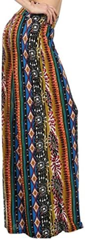 MHOC Palazzo Pants - Wide Leg Harem Gaucho Pants - Solid & Patterned Print Design (Large / X-Large, Orange Red Black 0004)