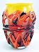 Murano Glass Hand Blown Art Yellow Vase w/ Overlapping Zig-zag and Black Stripe Design T2068