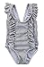stylesilove Baby Girl Ruffle Striped Swimsuit One-Piece (80/6-12 Months, Black)