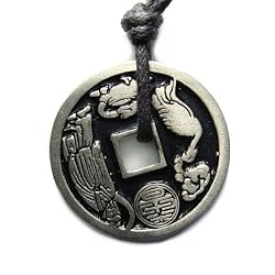 Chinese Ancient Coin Reproduction Pewter Pendant on Adjustable Cord Necklace, Style #9