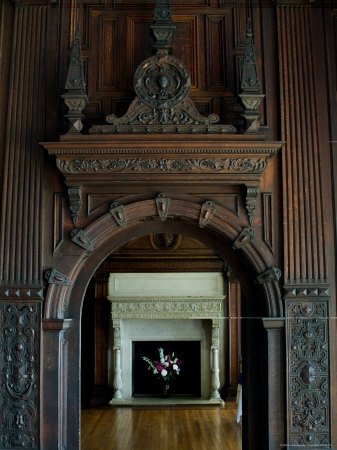51pgxu3FUpL Complex wooden Archway Hole in front of Ornate marble fireplace Artists Photographic Poster Print, 18x24