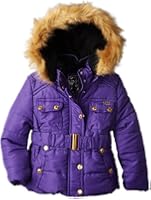 YMI Little Girls' Belted Bubble Faux-Fur Jacket with Hood