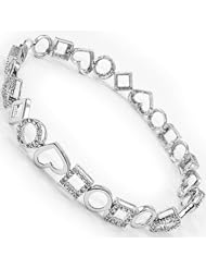 0.25 Ct Sterling Silver Diamond Heart Square and Round Shapes Tennis Bracelet 7"
