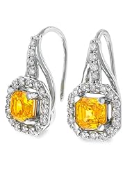 Gemesis Created Diamond, Vivid Fancy Orange Yellow, Renaissance Collection Fashion Cross Over Design With Micro Pave, 18Kt W/G, Earring, 2.74 TCWT