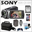 Sony HDR-CX190 HD Handycam Camcorder with 5.3MP and 25x Optical Zoom + 16GB SDHC + Sony Case + Replacement Battery Pack + Mini HDMI Cable + Accessory Kit