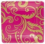 Caspari Filigree Square Paper Salad Plate Package, Fuchsia