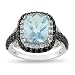 Sterling Silver, Blue Topaz, Black Spinel and Created White Sapphire Ring