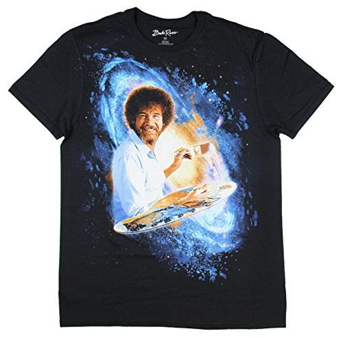 Bob Ross Galaxy Painting Graphic T-Shirt - Black