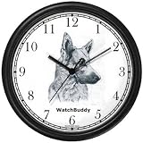 German Shepherd (Puppy) Dog Wall Clock by WatchBuddy Timepieces (Slate Blue Frame)